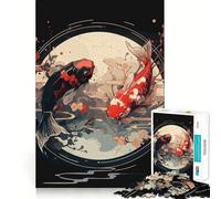 Ying Yang Japanese Koi Adults 1000 Piece Jigsaw Puzzle Focus Memory Game Zero Gap Compact Fun for Family Game Time (38x52cm)