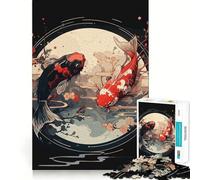 Ying Yang Japanese Koi Jigsaw for Adults1000 Pieces Mind Boost Game Seamless Fit Precise Pieces Relaxing Indoor Group Activity (38x26cm)