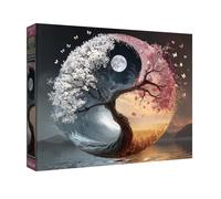 Ying Yang Tree Puzzles for Adults 1000 Pieces Nature, Beautiful Spring Butterfly Flower Sunset Art Jigsaw Puzzles, Pretty Winter Moon Mountain Fantasy Puzzle