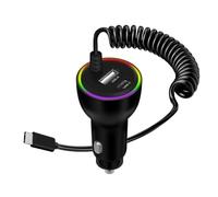 YINGAYOU Car Cigarette USB Lighter Charger Cable 35W QC 3.0 usb C Car Fast Charger Cable Spiral Dual Ports LED for Phones, Headphones, Dashcams, Cameras, GPS (Black 1.5 m/4.9 ft)