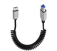 YINGAYOU Coiled USB C to B Printer Cable Coiled USB 3.0 Printer Cable Super Speed 5Gbps, for Scanner, External Hard Drives, Multifunction Printers (Type C, 1 m)