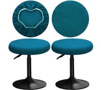YINGAYOU Stool Covers Round 12-16" Bar Stool Seat Covers Round with Plush Squares, Elastic Soft and Comfortable Are Rich Color That Doesn’t Fade (2, Peacock Blue)