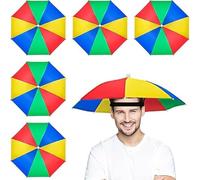 yingd 5 Pack Umbrella Caps With Elastic Bands, Adjustable Rainbow Umbrella Hat Waterproof Fishing Cap for Adults and Kids