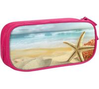 YINGD AI Modern Starfish and Coral On Sandy Beach Print Pencil Pen Case Double-Layer Pencil Box Bag Pencil Cases Organizer for Office College School Adul