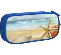 YINGD AI Modern Starfish and Coral On Sandy Beach Print Pencil Pen Case Double-Layer Pencil Box Bag Pencil Cases Organizer for Office College School Adul