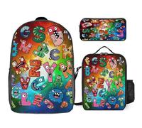 YINGD Alphabet Lore Backpack with Lunch Bag Pencil Bag 3D Printing Cartoon Backpacks Set Casual Daypacks Bag Large Capacity 3 Piece Backpack Set