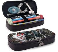 YINGD Assassin's Creed Leather Pencil Case Big Capacity with Zipper Large Storage Pen Pencil Pouch Box Organizer Practical Bag Holder
