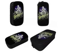 YINGD B-Beetlejuice Three Times Text Portrait Pencil Cases Halloween Horror Pen Bag Big Capacity School Supplies Zipper Pencil Pouch