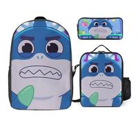 YINGD Baby Shark’s Big Show Backpack Academic Aviator Set Skyward Bookbag with Cloud Lunch Kit