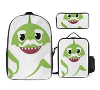 YINGD Baby Shark’s Big Show Backpack School Ready Set Triple Compartment Bookbag with Leakproof Lunch Boxes