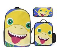 YINGD Baby Shark’s Big Show Backpack School Warrior Gear Durable Bookbag with Energy Lunch Kit