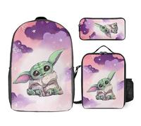 YINGD Baby Yoda Backpack Set Cartoon Backpacks with Pencil Case & Lunch Bag Lunch Box Lightweight Travel Casual Daypack School Supplies