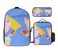 YINGD Ben Holly’s Little Kingdom Backpack and Lunch Box Combo with Pencil Pouch Lightweight Polyester for Everyday School Office