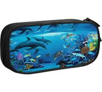 YINGD Big Capacity Pencil Case with Compartments, Sea Blue Marine Life Pencil Holder Bag Pouch Box Organizer for School & Office, Sea Blue Marine Life, O