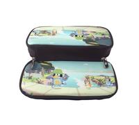 YINGD Bluey Adventures in The Park Pencil Case Spacious Brown Pen Organizer with Elastic Loops & Zipper