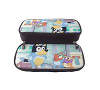 YINGD Bluey Adventures in The Park Pencil Case Versatile Brown Leather Pen Bag with Multi-Pocket Design
