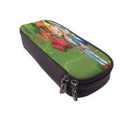 YINGD Bob The Builder Pencil Case Elegant Brown Leather Pen Bag with Multi-Compartment Design