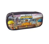 YINGD Bob The Builder Pencil Case Spacious PU Leather Pen Holder with Elastic Straps & Zipper Closure