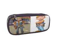 YINGD Bob The Builder Pencil Case Spacious PU Leather Pen Holder with Zipper & Elastic Straps