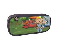 YINGD Bob The Builder Pencil Case Versatile Brown Leather Pouch with Multi-Pocket Design