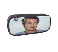 YINGD Brad Pitt Pencil Case Elegant PU Leather Pen Bag with Zipper & Elastic Loops