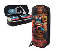 YINGD Cartoon Five Nights at Freddy's Leather Pen Bag Brown Pencil Case Holder Student Stationery Pouch Organizer for Kids Teen Adult for School Office