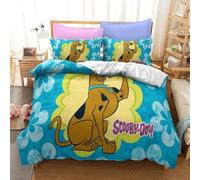YINGD Cartoon Scooby-Doo Dog Sky Blue Floral Quilt Duvet Cover Set Bedding3-Piece Bedding Set