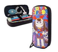 YINGD Cartoon The Amazing Digital Circus Pomni Leather Pen Bag Brown Pencil Case Holder Student Stationery Pouch Organizer for Kids Teen Adult for School of