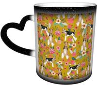 YINGD Ceramics Mug Wire Fox Terrier Floral Mustard Heat Sensitive Color Changing Mug in The Sky Coffee Mugs Ceramic Cup