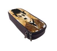 YINGD Charlie Chaplin Pencil Case Elegant Leather Pen Holder for Students Teachers & Writers