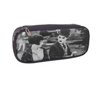 YINGD Charlie Chaplin Pencil Case Spacious Brown Leather Bag with Interior Pockets for Organization