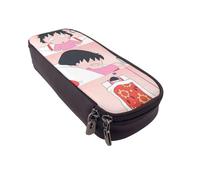 YINGD Chibi Maruko-chan Pencil Case Durable Brown Leather Zip Case for Stationery Protection