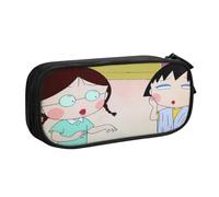 YINGD Chibi Maruko-chan Pencil Case for Kids & Adults - Durable Polyester with 5 Pen Holders & Mesh Organizer (Washable)