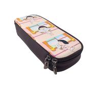 YINGD Chibi Maruko-chan Pencil Case Lightweight Brown Synthetic Leather Pouch for Easy Carry