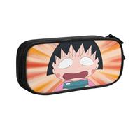 YINGD Chibi Maruko-chan Pencil Case Multi-Functional Storage Bag - 2 Zipper Compartments & 8 Slots (Ideal for Daily Use)
