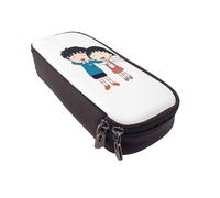 YINGD Chibi Maruko-chan Pencil Case Slim Brown Leather Pen Organizer with Secure Zipper & Inner Pockets