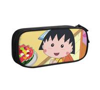 YINGD Chibi Maruko-chan Pencil Case with Detachable Strap - Oxford Cloth Multi-Pocket Bag for Pens, Tools, Cosmetics