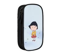 YINGD Chibi Maruko-chan Pencil Case with Keychain Hook - Portable Oxford Cloth Pouch for Pens, Keys, USB Drives