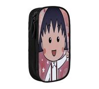 YINGD Chibi Maruko-chan Pencil Case with Keychain Hook - Portable Oxford Cloth Pouch for Pens, Keys, USB Drives