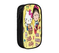 YINGD Chibi Maruko-chan Pencil Case with RFID-Blocking Pocket - Secure Oxford Cloth Organizer for Cards, Pens, Cash