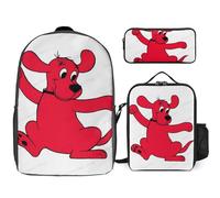 YINGD Clifford The Big Red Dog Backpack Genius Pack Smart Bookbag System with Nutrition Lunch Boxes and STEM Pencil Case