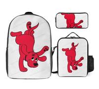 YINGD Clifford The Big Red Dog Backpack Pro Combo Large Capacity Bookbag with Bento Box and Rotating Pencil Organizer