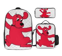YINGD Clifford The Big Red Dog Backpack Set Large Capacity Daypack Lunch Pouch and Multi Pocket Pencil Organizer