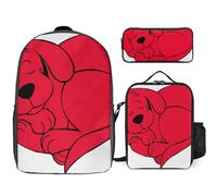 YINGD Clifford The Big Red Dog Backpack with Matching Lunch and Pencil Pouch Three Piece Set for Daily Activities