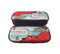 YINGD Clifford The Big Red Dog Pencil Case High-Quality Brown PU Leather Organizer for School & Office