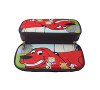 YINGD Clifford The Big Red Dog Pencil Case Slim Brown Leather Zip Pouch for Pens Pencils & Stylus