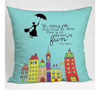 YINGD Cotton Linen Blend Mary Poppins Car Theme Pillow Cover, 45cm X 45cm, 1 count, Wrinkle-Resistant, Fade-Resistant, Bedroom Decor, Indoor Use