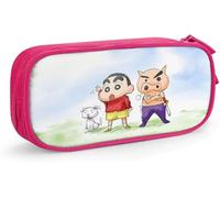 YINGD Crayon Shin Chan Pen Bag Large Capacity Double Zipper Pencil Bag for Office School Travel-Pink SAOE