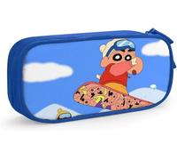 YINGD Crayon Shin Chan Pencil Case D Custom Printing Large Capacity Double Zipper Pencil Bag for Office School Travel-Blue SAOE