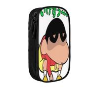 YINGD Creyon Shin-chan Pencil Case for Kids & Adults - Durable Polyester with 5 Pen Holders & Mesh Organizer (Washable)